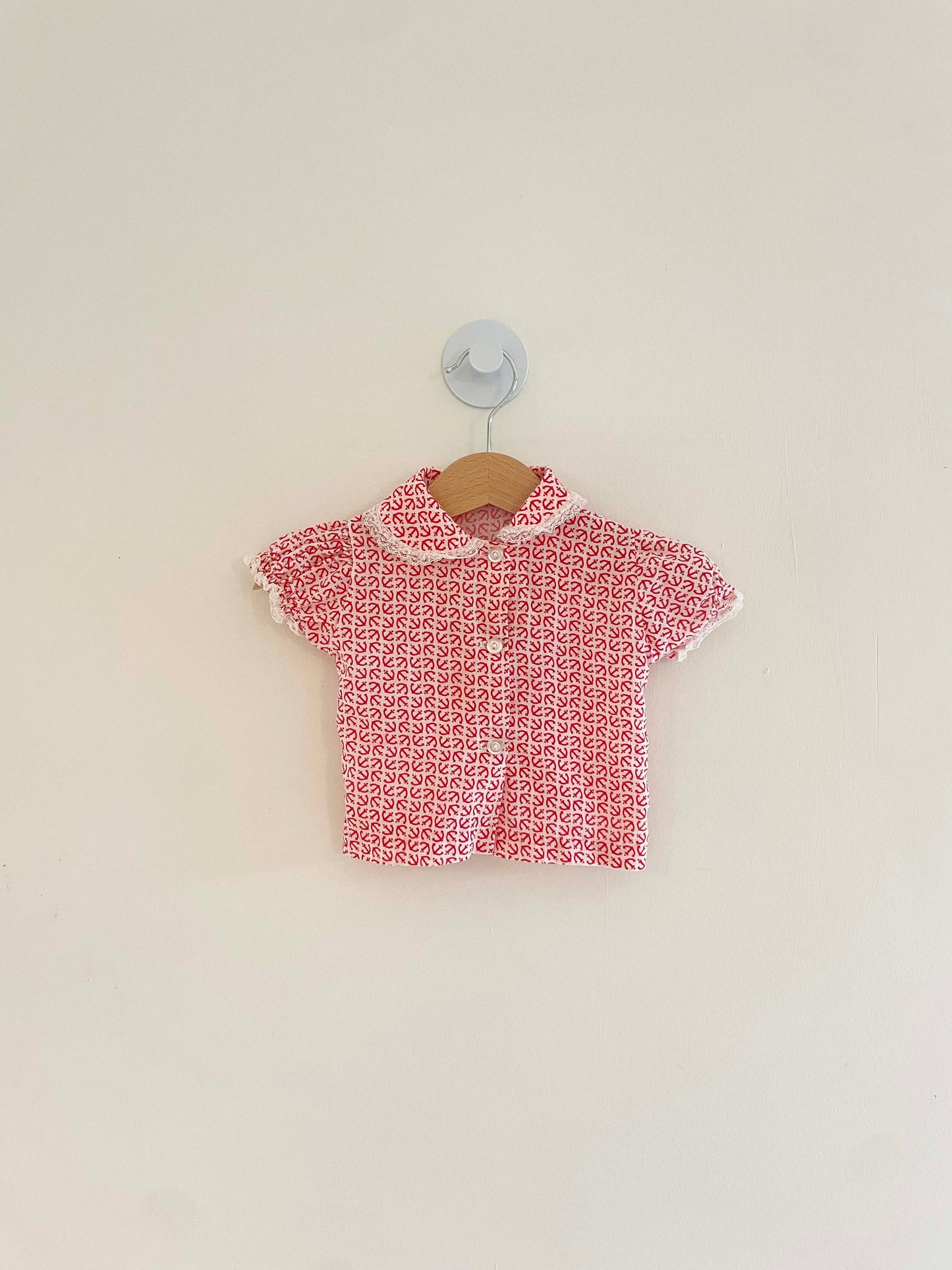 Vintage Button Down Top w/ Lace Detail / 3-6M