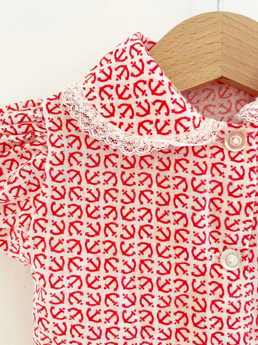 Vintage Button Down Top w/ Lace Detail / 3-6M