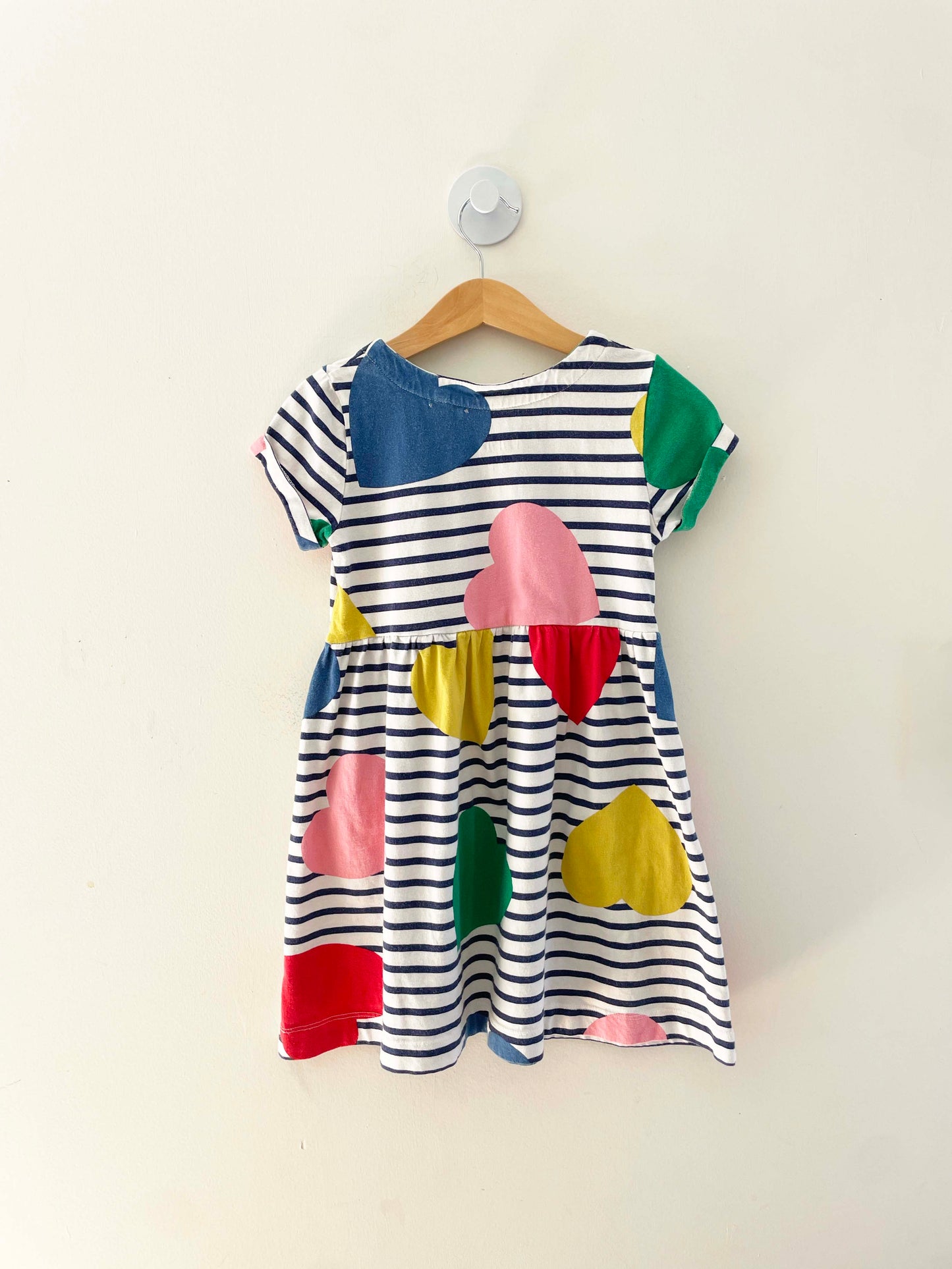 Mini Boden Striped Heart Dress / 5-6Y
