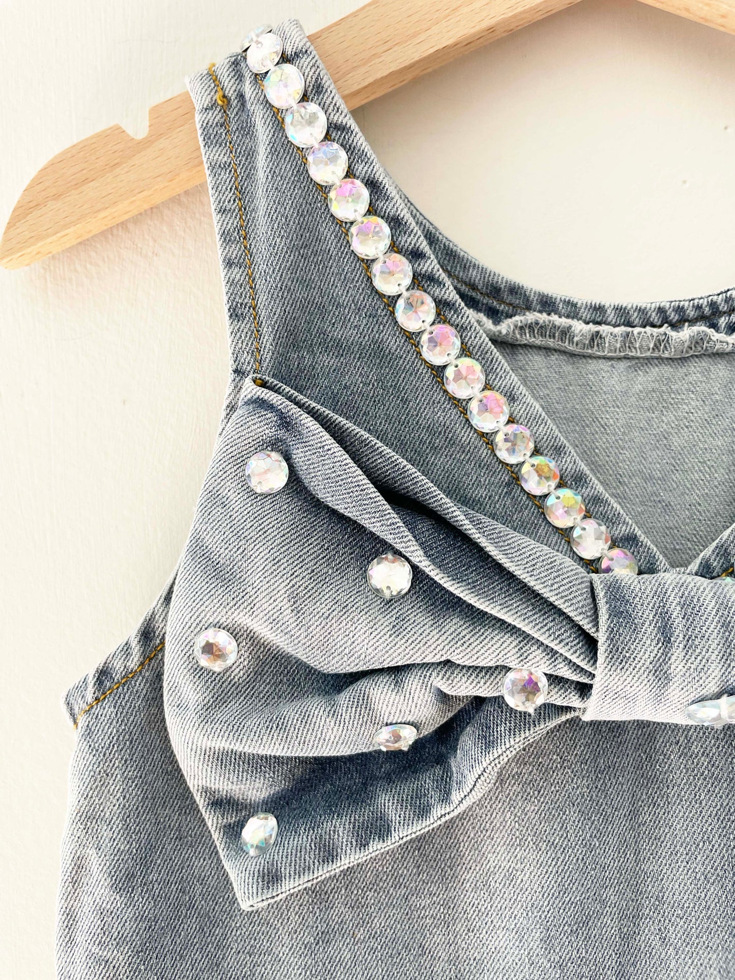 Lola + The Boys Crystal Heart Denim Bow Dress / 6Y