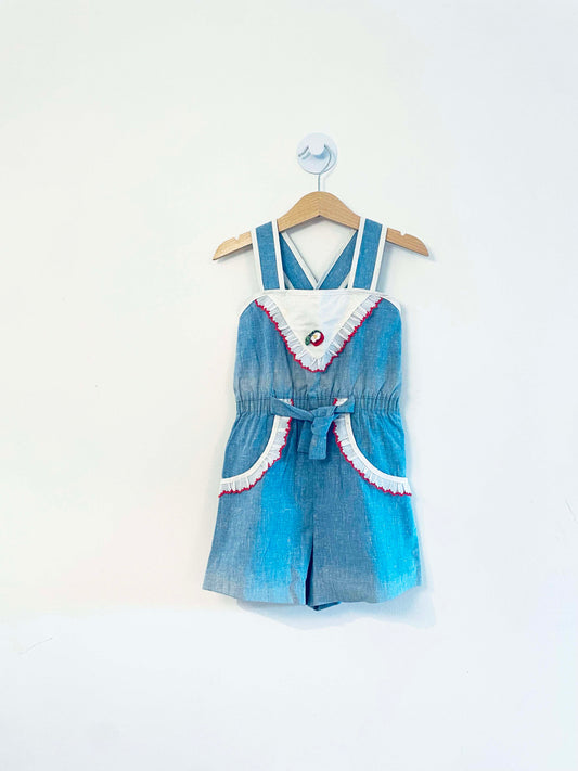 Vintage Strawberry Romper / 7Y
