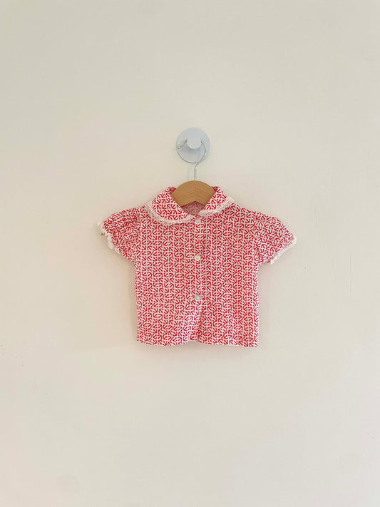 Vintage Button Down Top w/ Lace Detail / 3-6M