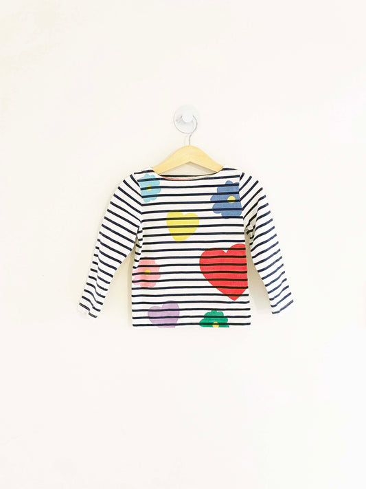 Mini Boden Striped Floral T-Shirt / 3-4Y