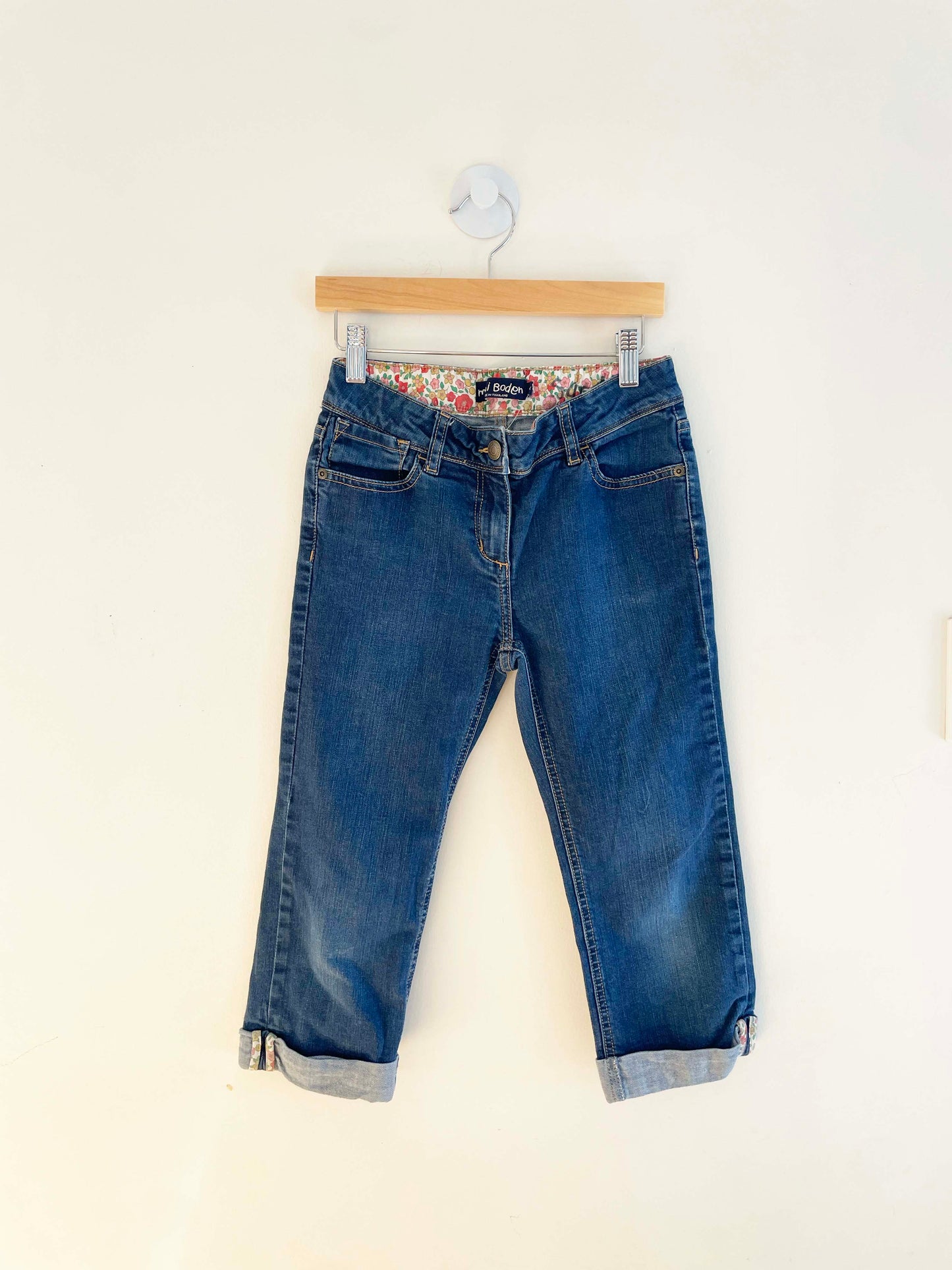 Mini Boden Floral Lined Cropped Jeans / 11Y