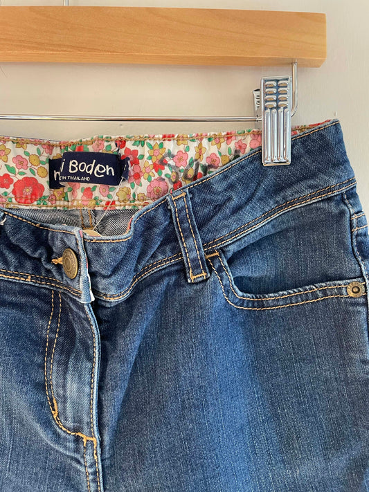 Mini Boden Floral Lined Cropped Jeans / 11Y