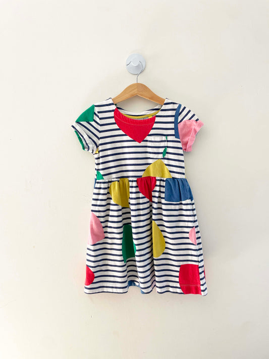 Mini Boden Striped Heart Dress / 5-6Y