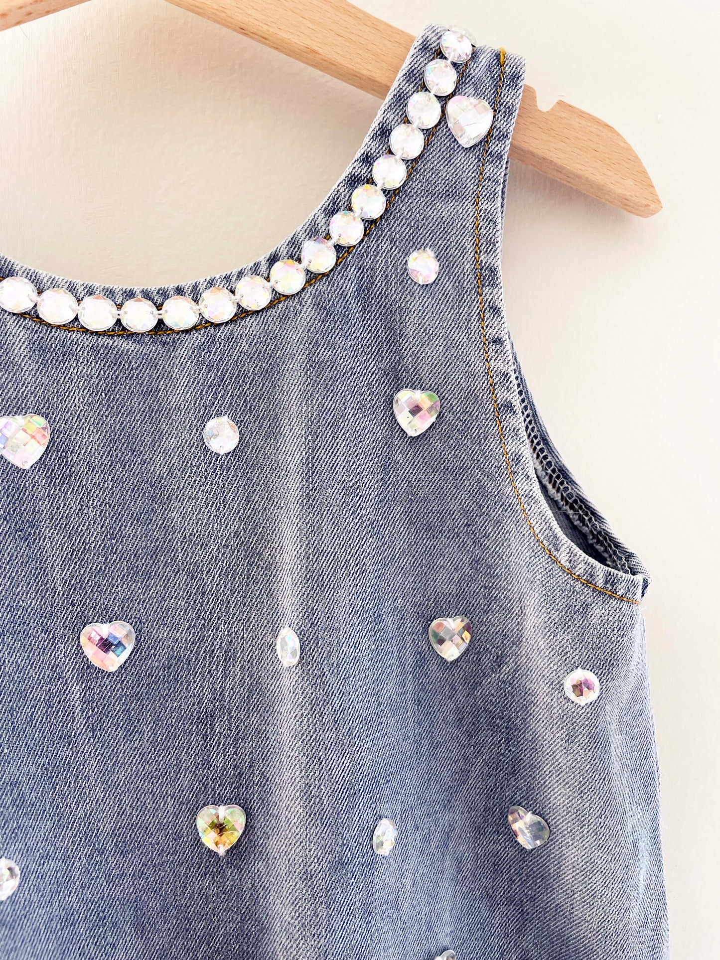 Lola + The Boys Crystal Heart Denim Bow Dress / 6Y