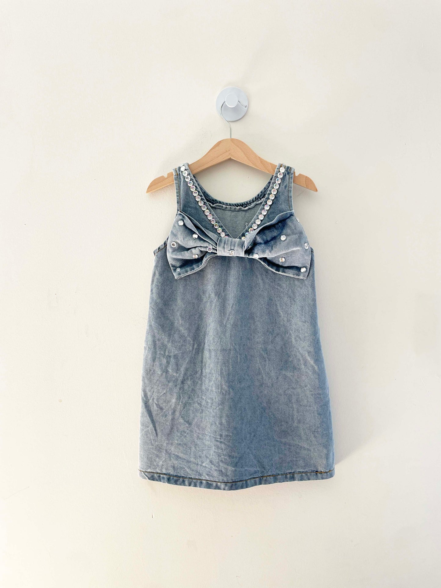 Lola + The Boys Crystal Heart Denim Bow Dress / 6Y